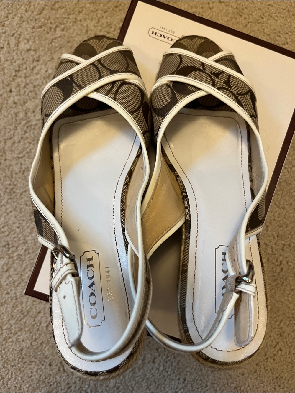 EUC Coach Taupe Signature Canvas Wedge Sandals - Picture 8 of 9